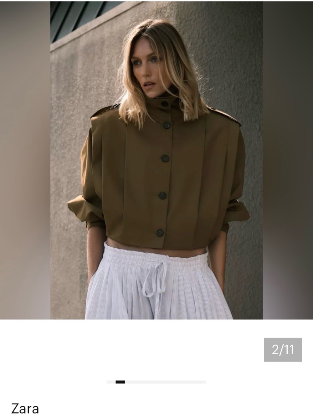 NWT Zara Brown pleated Cropped Button Jacket
